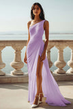 Ivory One Shoulder Ruched Maxi Dress with Slit