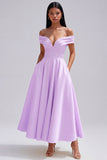 Off the Shoulder Ruched Satin Yellow A Line Maxi Dress