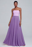 Strapless A Line Pink Ruched Maxi Formal Dress
