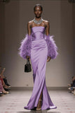 Strapless Mermaid Satin Silver Gala Dress (Without Feathers)
