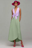 Orange and Fuchsia V-Neck A-Line Formal Dress With Bow