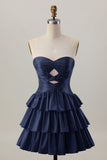 Orange Cut Out Tiered A Line Strapless Homecoming Dress with Beading