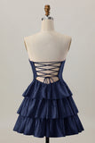 Orange Cut Out Tiered A Line Strapless Homecoming Dress with Beading