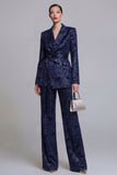 Jacquard Dark Green Notched Lapel 2 Piece Women Suits with Belt