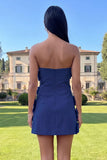 Strapless Blue Floral Homecoming Dress