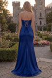 Strapless Corset Mermaid Burgundy Appliqued Prom Dress