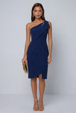 Black One Shoulder Cut Out Work Dress with Slit