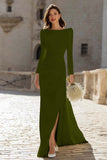 Ivory Ruched Long Sleeve Sheath Engagement Dress With Slit