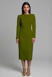Ivory Sheath Long Sleeve Midi Work Dress with Slit