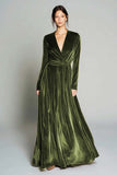 Brown Velvet A-Line V-Neck Long Sleeve Holiday Dress