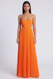 Strapless ColorBlock Pleated Pink and Orange A Line Formal Dress