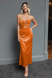 Dark Green Sheath Strapless Cut Out Ankle Length Formal Dress