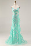Sparkly Purple Mermaid Appliqued Maxi Prom Dress