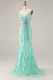 Sparkly Purple Mermaid Appliqued Maxi Prom Dress