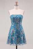 Strapless Pink Floral Sequins A Line Homecoming Dress