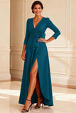 Burgundy A Line Bowed V Neck Mother of the Bride Dress