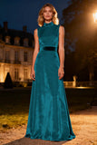 Pink High Neck Velvet Long Formal Dress