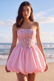 Strapless Corset Beaded A Line Mini White Dress with Rhinestones
