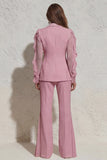 Ruffled Notched Lapel 2 Piece White Women Suits with Pockets