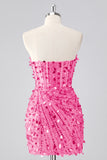 Strapless Corset Bodycon Sparkly Blue Mini Homecoming Dress