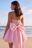 Strapless Corset Beaded A Line Mini White Dress with Rhinestones