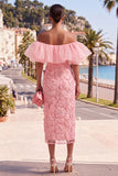 Yellow Bodycon Off the Shoulder Floral Ruffled Wedding Guest Dress