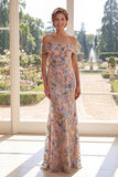 Green Off the Shoulder Mermaid Floral Mother of the Bride Dress