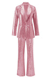 Sparkly Silver Notched Lapel 2-Piece Women Prom Suits