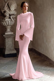 Mermaid Ivory Cowl Neck Bridal Shower Dress With Flare Sleeves