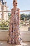 Green Cap Sleeve A Line Floral V Neck Mother of the Bride Dress