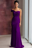 Light Khaki One Shoulder Sheath Pleated Satin Gala Dress