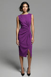 Grey Ruched Midi Dress with Slit