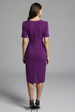 Ruched Navy Short Sleeve V-Neck Midi Dress