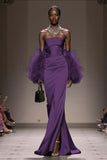 Strapless Mermaid Satin Silver Gala Dress (Without Feathers)