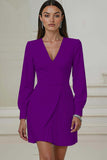 Ivory V-Neck Long Sleeve Pleated A-Line Work Dress