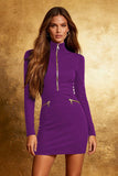 Black Bodycon High Neck Cocktail Dress With Long Sleeves