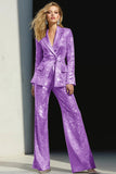 Silver Sequined Peak Lapel Women Prom Suits With Sash