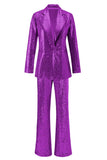 Sparkly Silver Notched Lapel 2-Piece Women Prom Suits