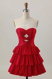 Orange Cut Out Tiered A Line Strapless Homecoming Dress with Beading