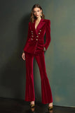 Dark Green Double Breasted Velvet 2-Piece Women Business Suits