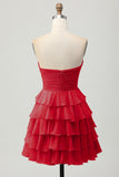 Yellow A Line Tiered Strapless Homecoming Dress with Bow