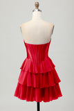 Blue Corset Strapless Tiered A Line Homecoming Dress