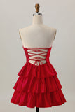 Orange Cut Out Tiered A Line Strapless Homecoming Dress with Beading