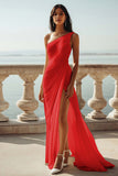 Ivory One Shoulder Ruched Maxi Dress with Slit