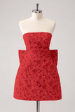 Fuchsia A Line Floral Strapless Mini Dress With Bow