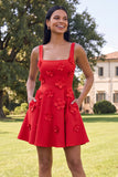 Square Neck Black Floral A Line Homecoming Dress