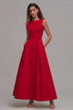 Light Yellow A-Line Boat Neck Wedding Guest Dress With Pockets