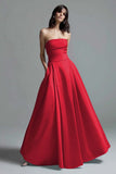 Sky Blue A-Line Strapless Satin Formal Dress