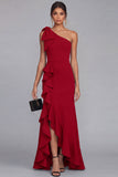 One Shoulder Black Mermaid Bowed Formal Dress with Ruffles
