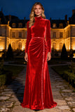 Royal Blue Long Sleeve Velvet Formal Dress With Beading